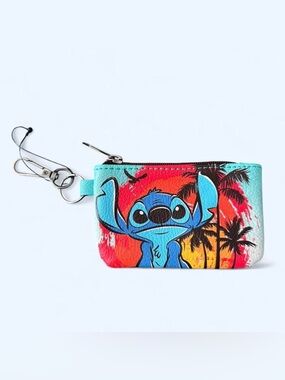 Loungefly Blue Stitch Tropical Sunset Coin Pouch with Key Clip